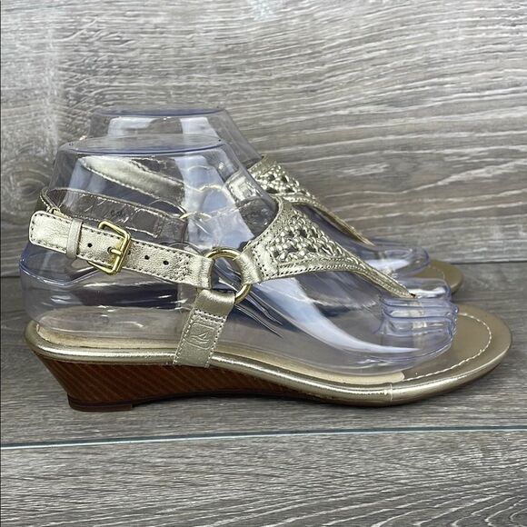Sperry Top Sider Gold Leather Women’s Sz 6.5M Gladiator Slingback Buckle Sandals - Picture 1 of 13